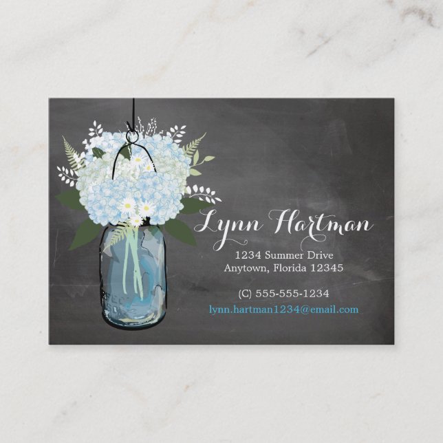 Blue Hydrangea Mason Jar Chalkboard | Telefonnumme Telefonnummerkarte (Vorderseite)