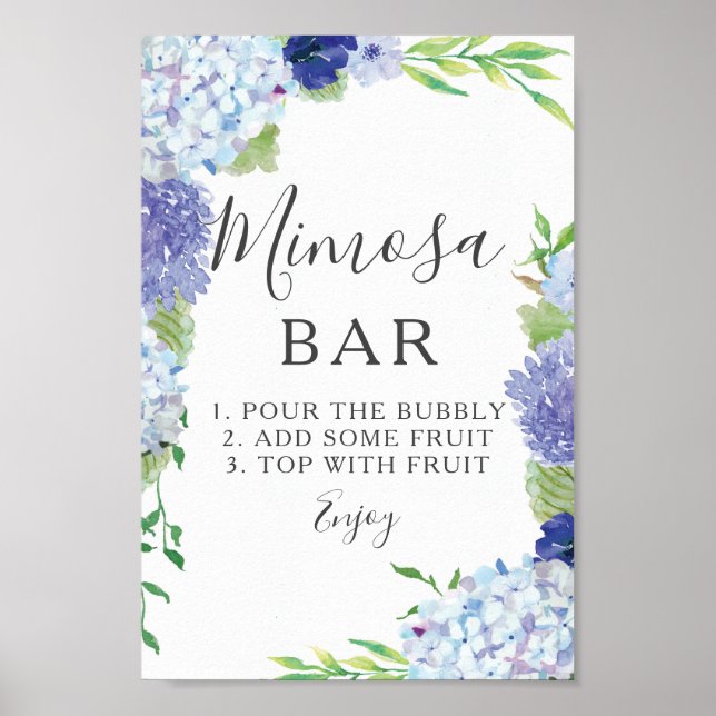 Blue Hydrangea Mimosa Bar Sign Poster (Vorne)