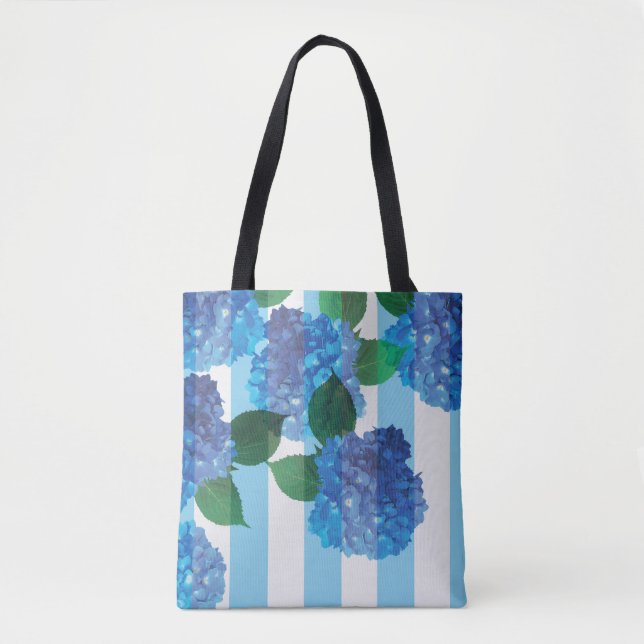 Blue Hydrangea mit Stripes-Tasche (Vorderseite)