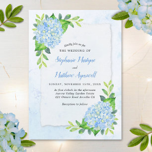 Blue Hydrangea Moderne Hochzeit der Wasserfarben Einladung