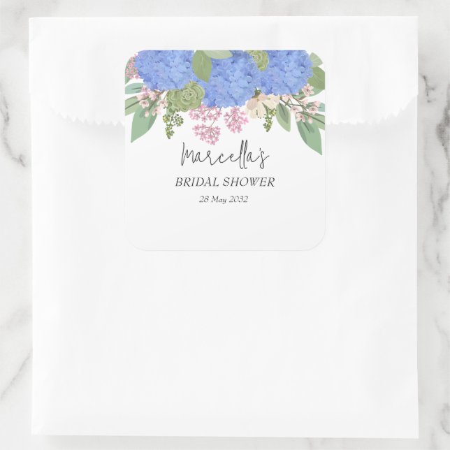 Blue Hydrangea Modernes Brautparty Napkin Quadratischer Aufkleber (Tasche)
