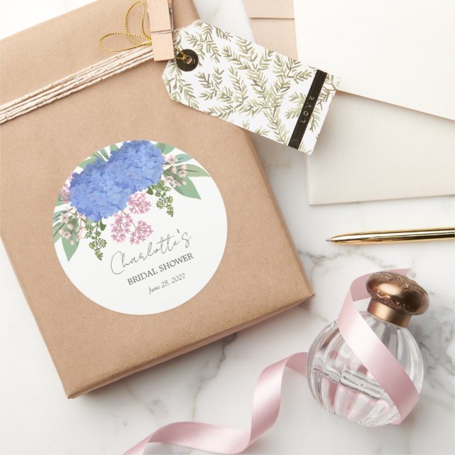 Blue Hydrangea Modernes Brautparty Runder Aufkleber (Schenken)