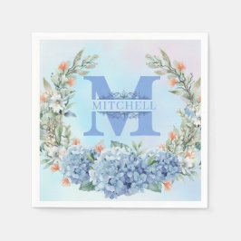 Blue Hydrangea Monogram Paper Napkin Serviette