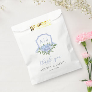 Blue Hydrangea Monogram Wappen Maßgeschneiderte Ho Geschenktütchen