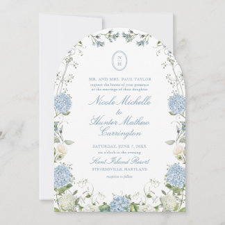 Blue Hydrangea Monogram Wedding Arch Invitation Einladung
