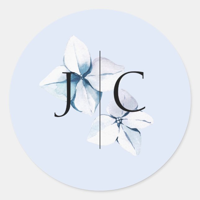 Blue Hydrangea Monogram Wedding Sticker (Vorderseite)