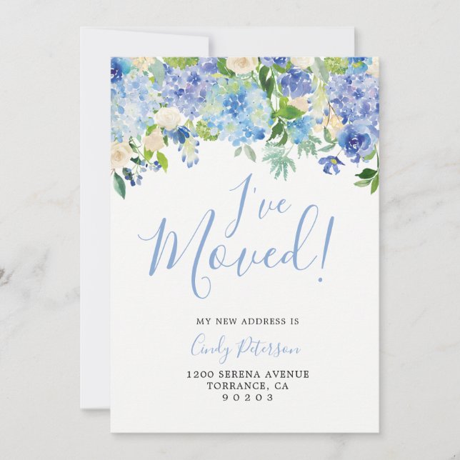 Blue Hydrangea Moving Announcement Cards Ankündigung (Vorderseite)