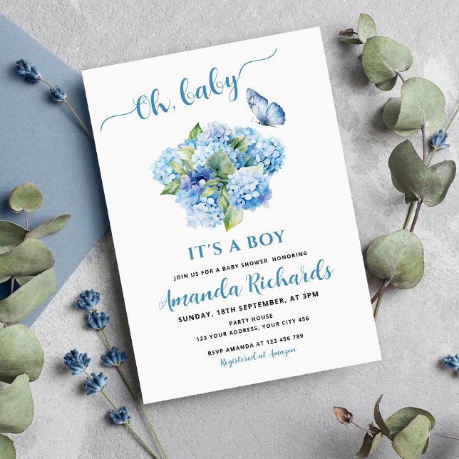 Blue Hydrangea Oh, Baby Es ist eine Baby-Dusche Einladung (Von Creator hochgeladen)