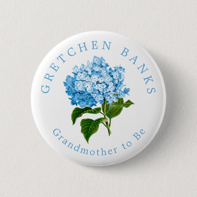 Blue Hydrangea Oma to Be Baby Dusche Button (Vorderseite)
