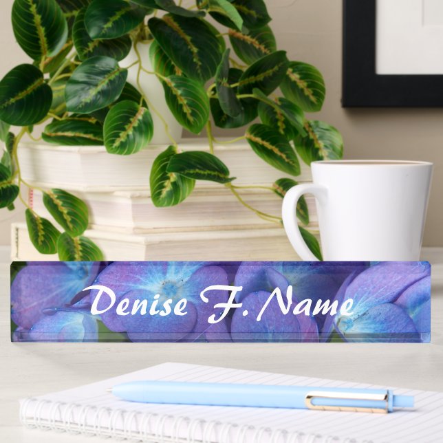 Blue Hydrangea Personalisiert Floral Namensplakette