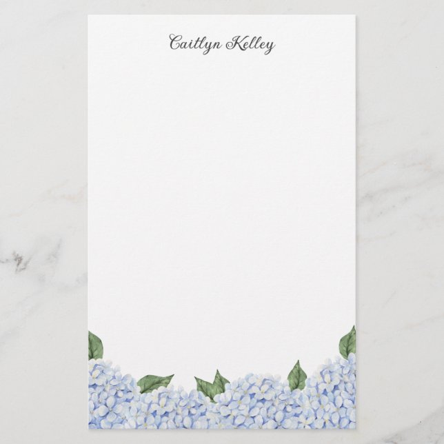 Blue Hydrangea Personalisiert Stationery Paper Flyer (Vorne)