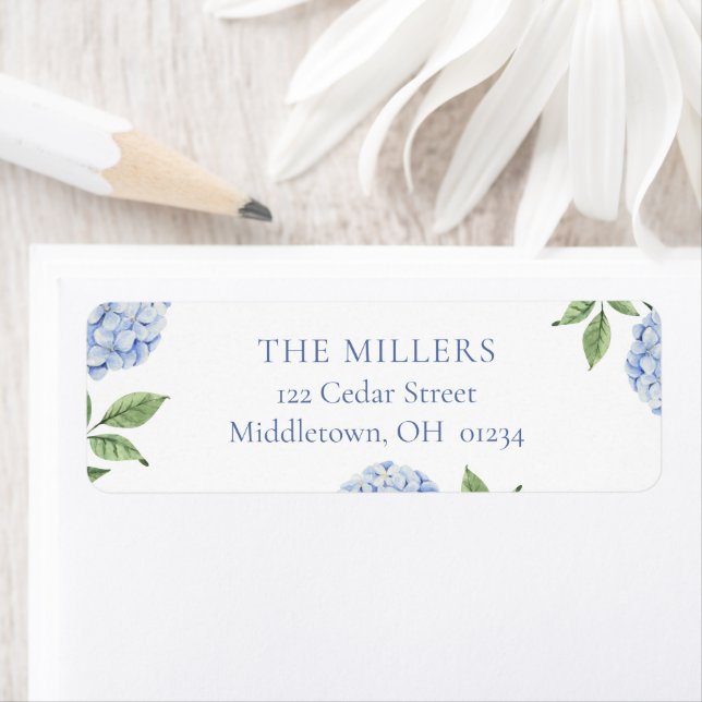 Blue Hydrangea Personalisierte Rücksendeadresse (Insitu)