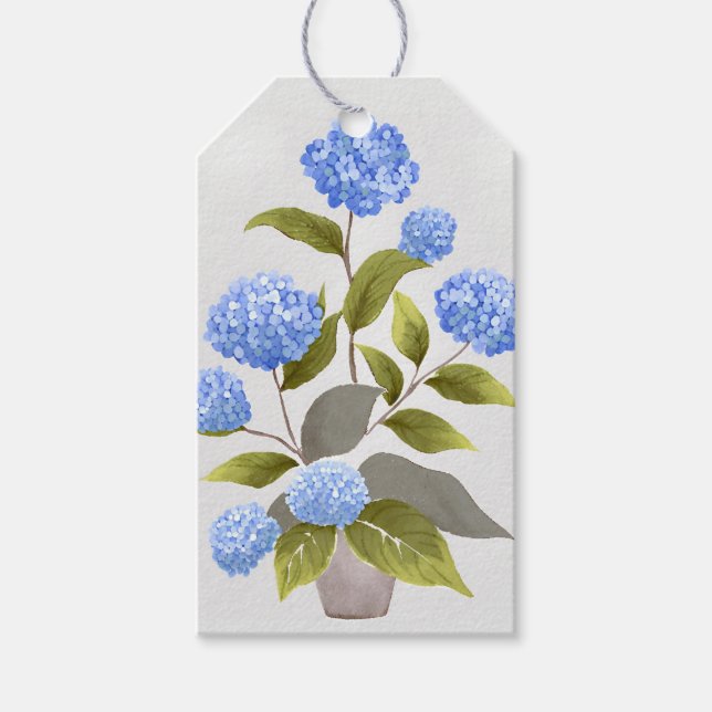 Blue Hydrangea Pflanze Schöne Wasserfarbe Geschenkanhänger (Vorderseite)