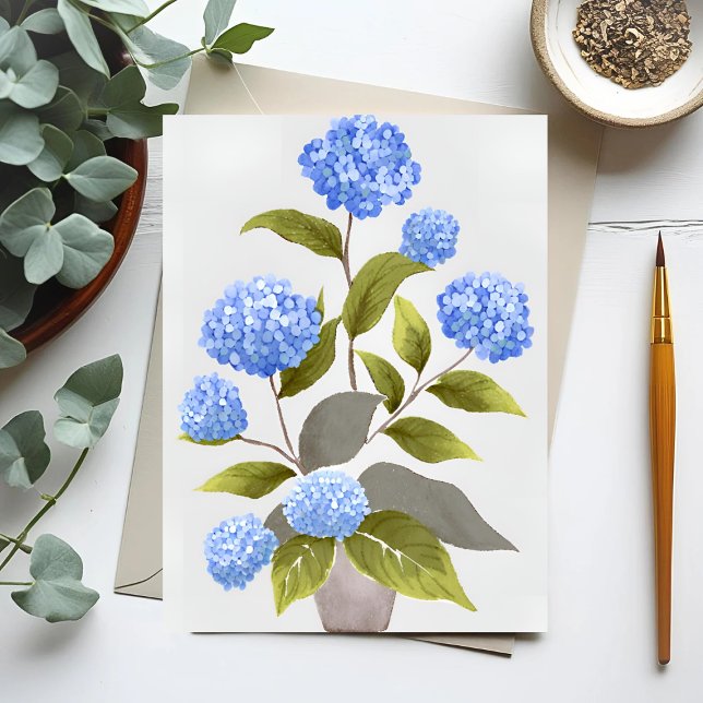 Blue Hydrangea-Pflanze | Schöne Wasserfarbe Postkarte (Von Creator hochgeladen)