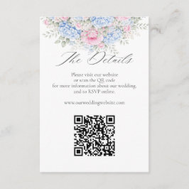 Blue Hydrangea Pink Floral Wedding Website QR Code Begleitkarte
