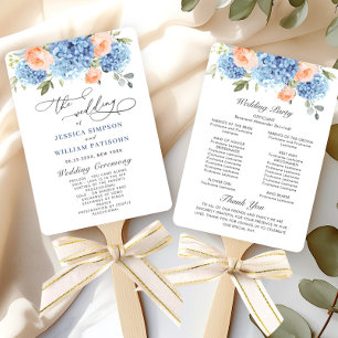 Blue Hydrangea Pink Roses Hochzeitsprogramm Fächer