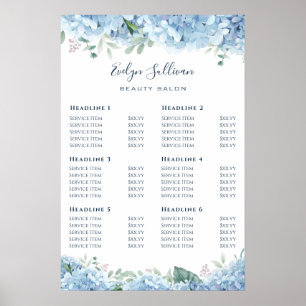 Blue Hydrangea Preisliste Poster