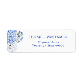 Blue hydrangea return address label