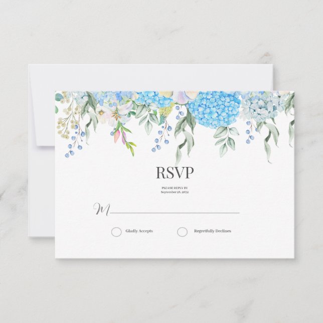 Blue Hydrangea RSVP Karte (Vorderseite)