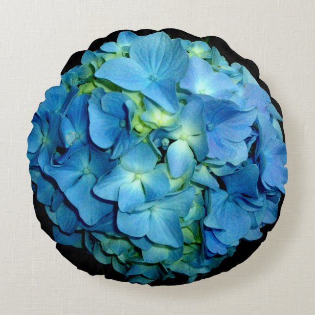 Blue Hydrangea Rundes Kissen (Vorderseite)