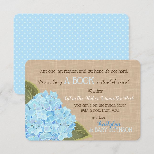 Blue Hydrangea Rustic Read a Book Card Einladung (Vorne/Hinten)