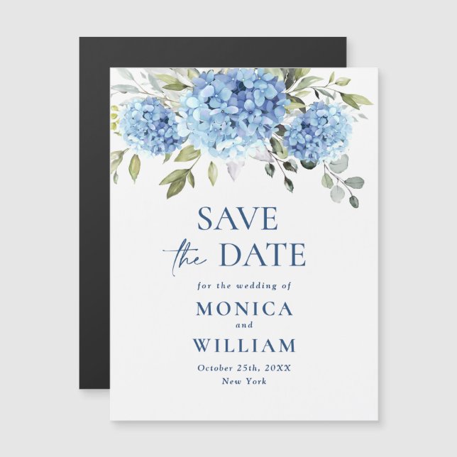 Blue Hydrangea Save the Date Magnetkarte (Vorne/Hinten)