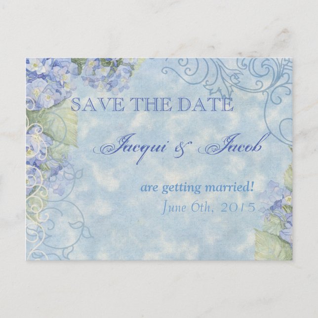 Blue Hydrangea, Save the Date Postcard Ankündigungspostkarte (Vorderseite)