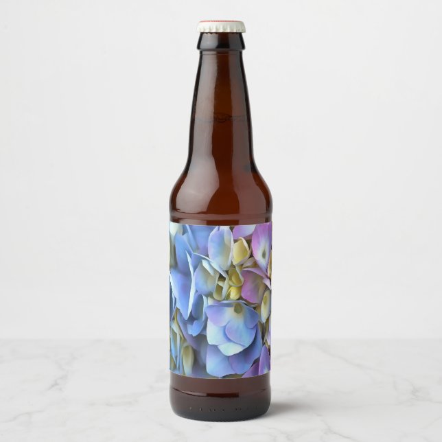 Blue Hydrangea Shrub Artistic Bossom Bierflaschenetikett (Vorderseite)