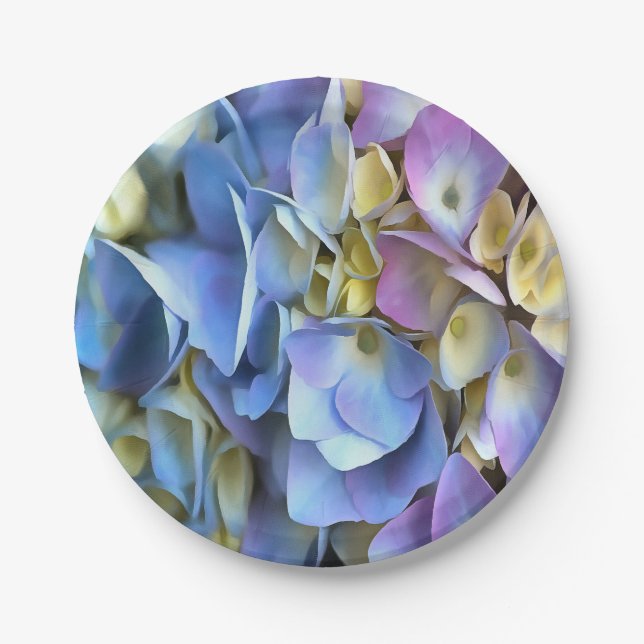 Blue Hydrangea Shrub Artistic Bossom Pappteller (Vorderseite)