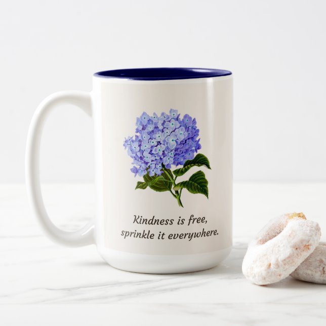 Blue Hydrangea Sprinkle Zweifarbige Tasse (Mit Donut)