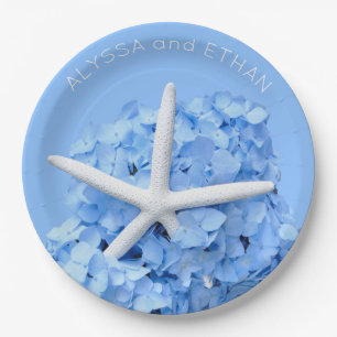 Blue Hydrangea Starfish Dusche Pappteller
