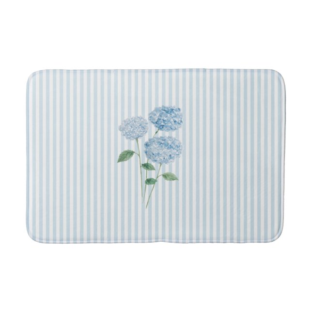 Blue Hydrangea Stripe Pattern Coastal  Badematte (Vorderseite)