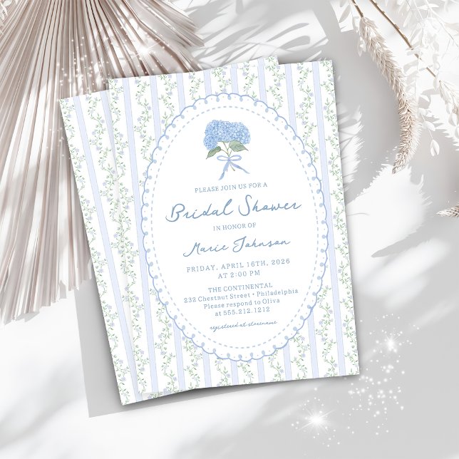 Blue Hydrangea Stripes Bridal Shower Invitation Einladung (Von Creator hochgeladen)