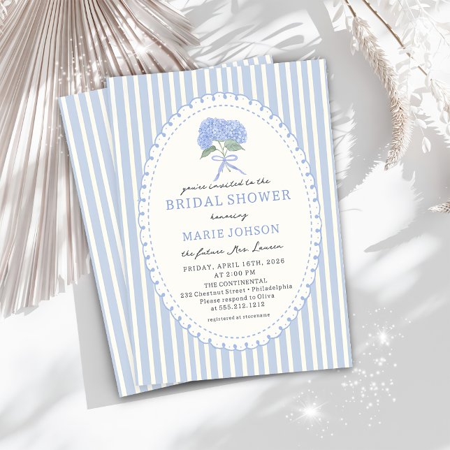Blue Hydrangea Stripes Bridal Shower Invitation Einladung (Von Creator hochgeladen)