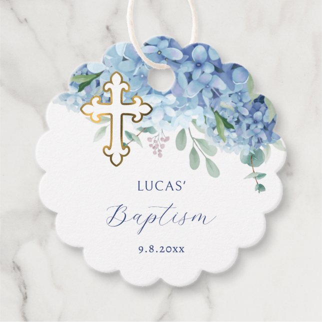 Blue Hydrangea Taufe Fvor Tags Geschenkanhänger (Vorderseite)