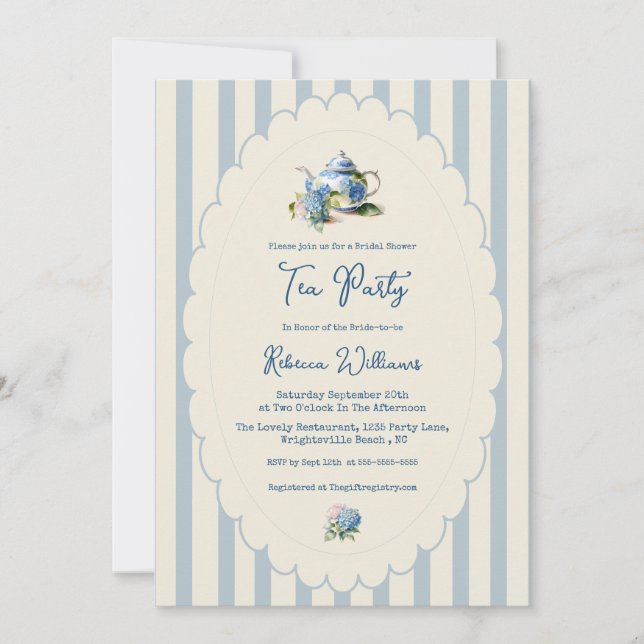 Blue Hydrangea Tea Party Bridal Shower Einladung (Vorderseite)