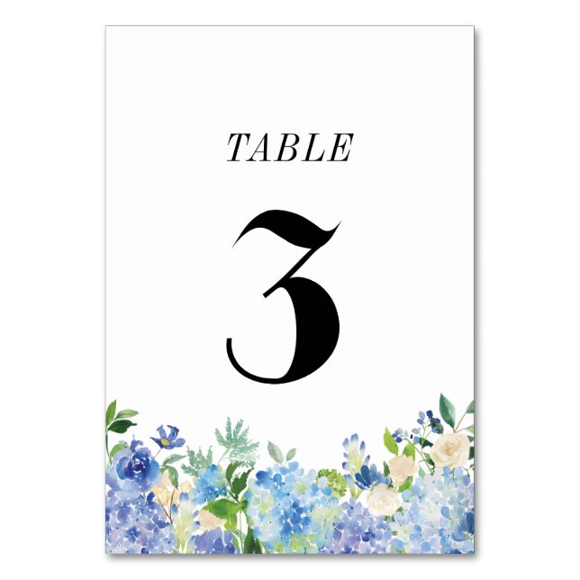 Blue Hydrangea Tischnummer Card - Tabelle drei (Vorderseite)