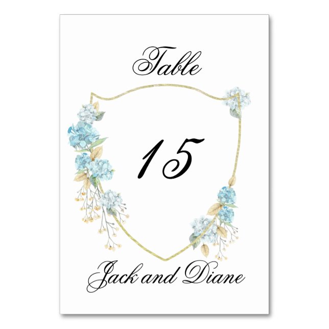 Blue Hydrangea Tischnummer Cards (Vorderseite)