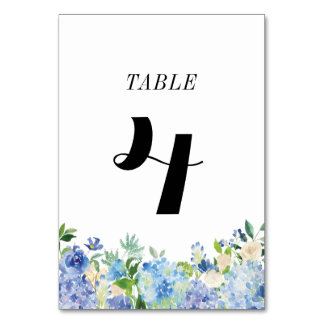 Blue Hydrangea-Tischnummern-Karte - Tabelle vier Tischnummer