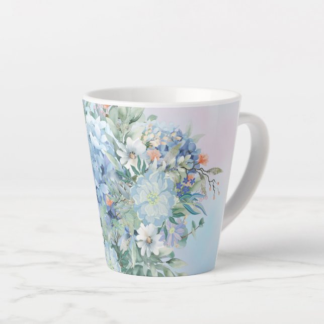 Blue Hydrangea und Floral Latte Tasse (Rechte Ecke)