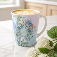 Blue Hydrangea und Floral Latte Tasse