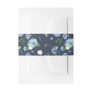 Blue Hydrangea und Lila Rose Muster Hochzeit Einladungsbanderole