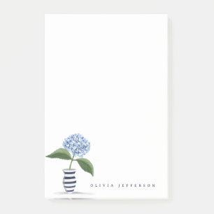 Blue Hydrangea und Personalisierte Striping Vase Post-it Klebezettel