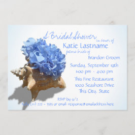 Blue Hydrangea und Seashell Brautparty Einladung