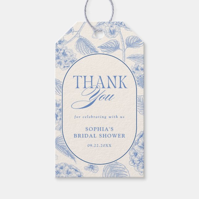 Blue Hydrangea Vintage Bridal Shower Geschenkanhänger (Vorderseite)