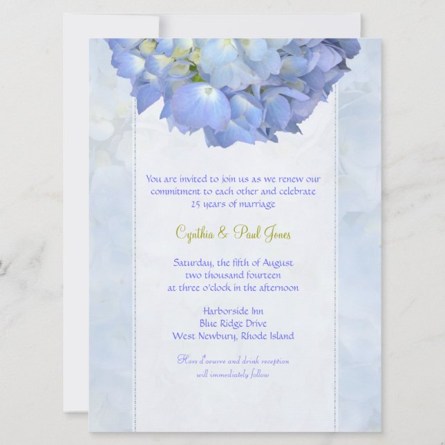 Blue Hydrangea Vow Renewal Einladung (Rückseite)