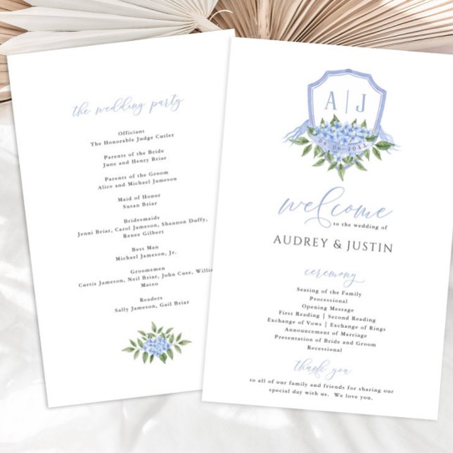Blue Hydrangea Wappen Paper Program Flyer (Von Creator hochgeladen)