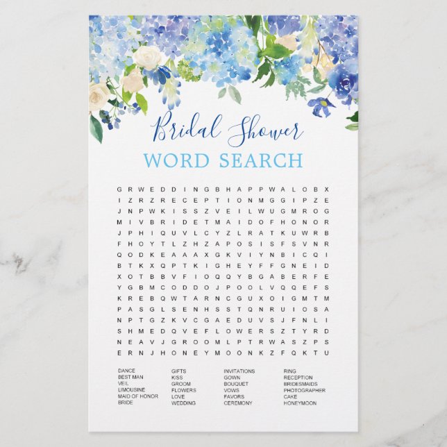 Blue Hydrangea Wassercolor Brautparty Game (Vorderseite)