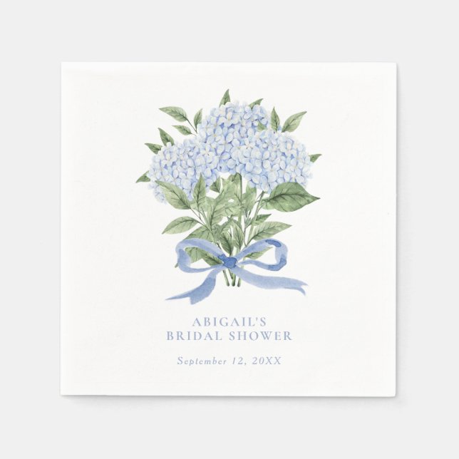 Blue Hydrangea Wasserfarbe Blume mit Bow Serviette (Vorderseite)
