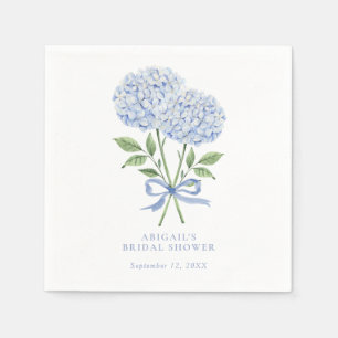 Blue Hydrangea Wasserfarbe Blume mit Bow Serviette